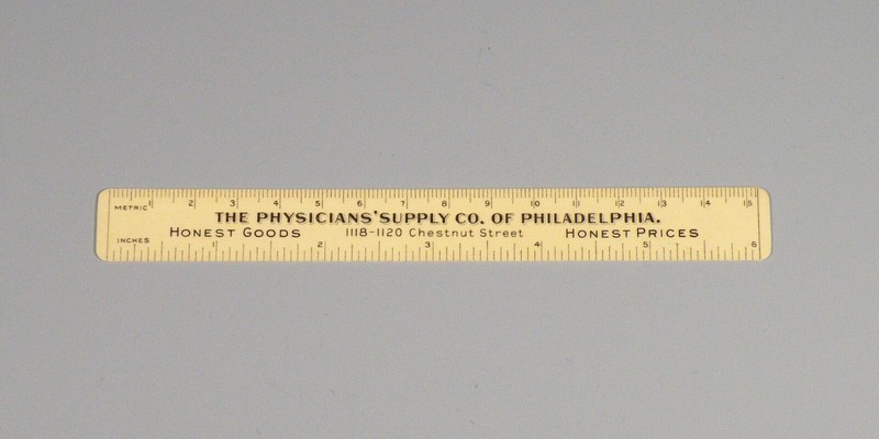 Celluloid ruler – Physician Supply Co. of Philadelphia – surgical instruments