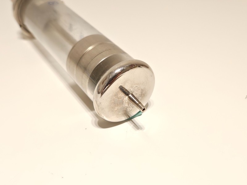 VINTAGE WW2 ERA RARE BIG 50 cc METAL AND GLASS GERMANY MEDICAL SYRINGE "INJECTA" gallery