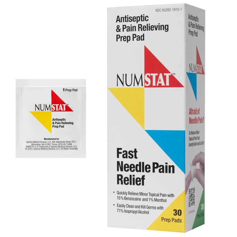 NUMSTAT Antiseptic Numbing Wipes for Needle Pain Relief, 30 Count (Pack of 1)