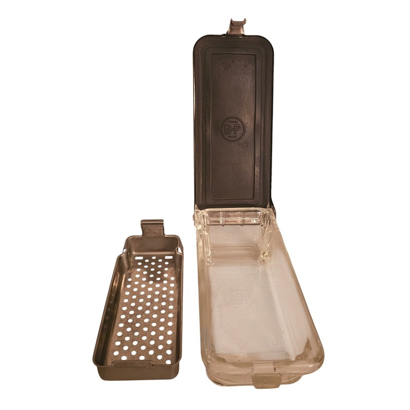 Vintage Pyrex Bard-Parker B-P Glass Surgical Cold Sterilizer Tray Metal Dental
