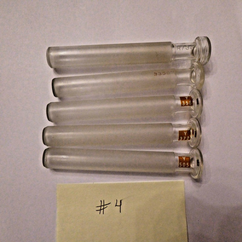 Lot 5 glass plunges for 5cc medical syringe, 3 B-D Yale numbered + unbranded #4