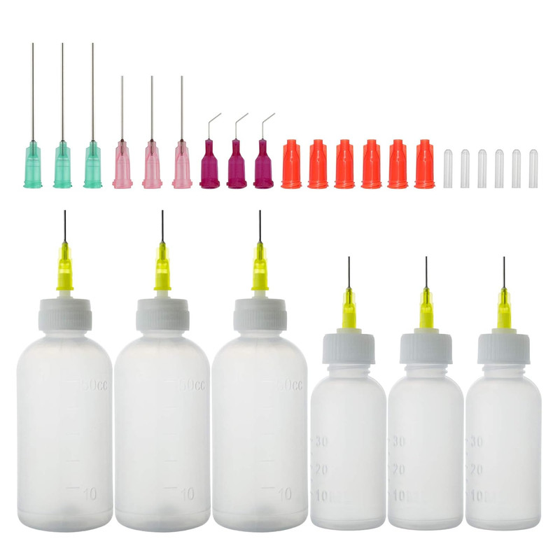 6Pcs Injection Squeeze Bottle with 15Pcs Dispensing Needles and 12Pcs Cap (30Ml+