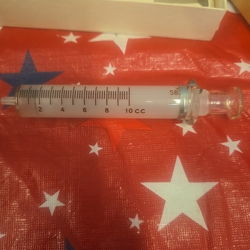 Vintage Medical Equipment Glass 10 cc Syringe Luer, Rutherford NJ 1960's Surplus gallery