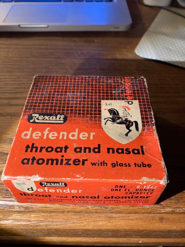 Rexall Defender Throat and Nasal Atomizer Spray Glass Bottle R-1542 Vintage