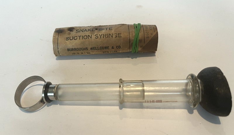 Antique Vintage Burroughs Wellcome ground glass snake bite suction syringe