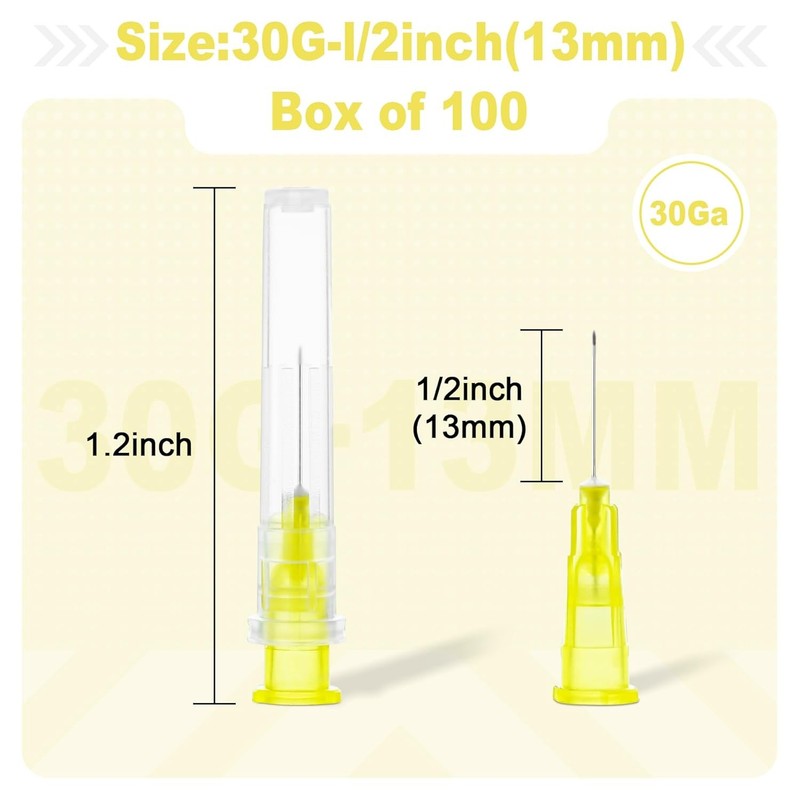 30 Gauge 1/2 Inch Needles with Caps, Individually Wrapped, 30 1/2" FAST SHIPPING gallery