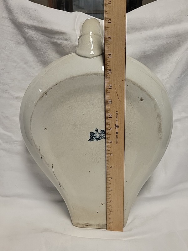 Antique IRONSTONE Bedpan with Urinal Spout - Hallmark British Royal Coat of Arms gallery