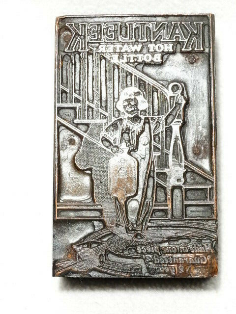 RARE EARLY 1900s Kantleek HOT Water Bottle BRASS ADVERTISING PRINTING PLATE