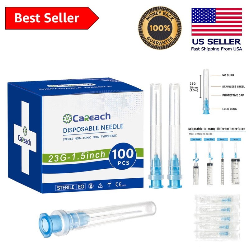 Precision 100ct Sterile Stainless Steel 23Ga 1.5 Inch Needles for Refilling Inks