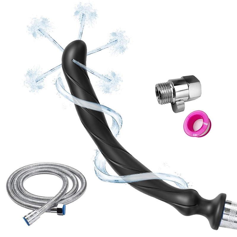 JIELUO Shower Enema Douche Nozzles, 5 Holes Water Spray, Silicone, Black