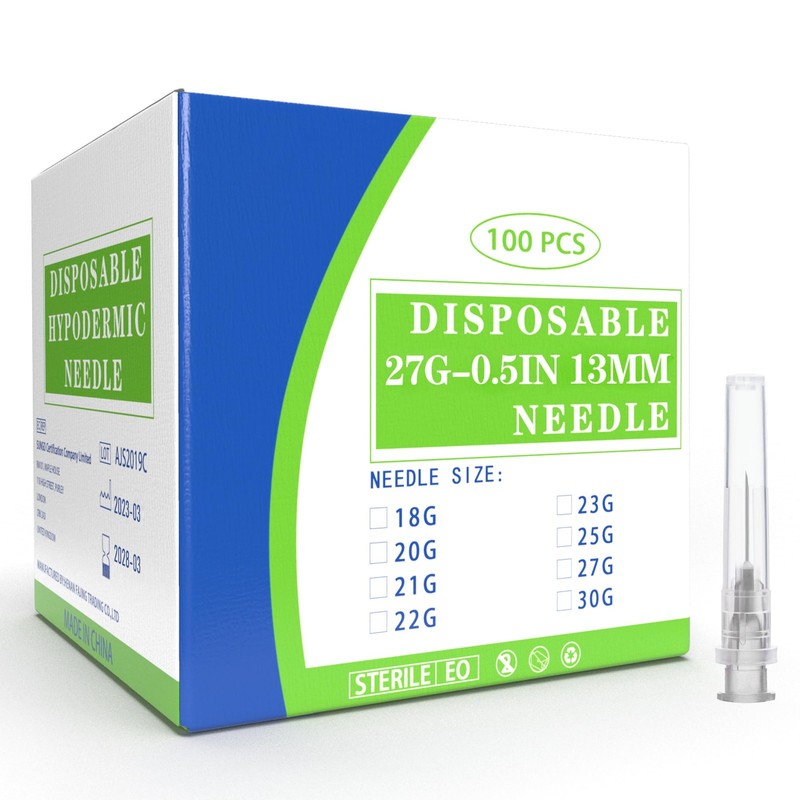 Meterbox 100 Pack 27 Ga 1/2 inch Disposable Needles with Caps 27G