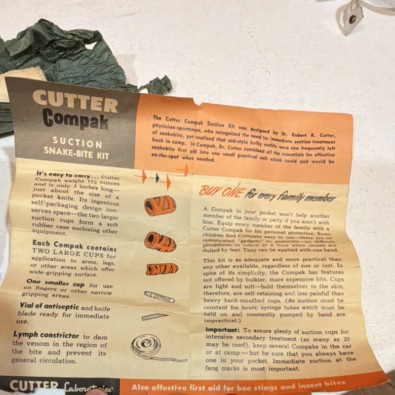 Vintage 1950s/60s First Aid Set: Zipper Pouch & Cutter Snake-Bite Kit Gauze Tape gallery