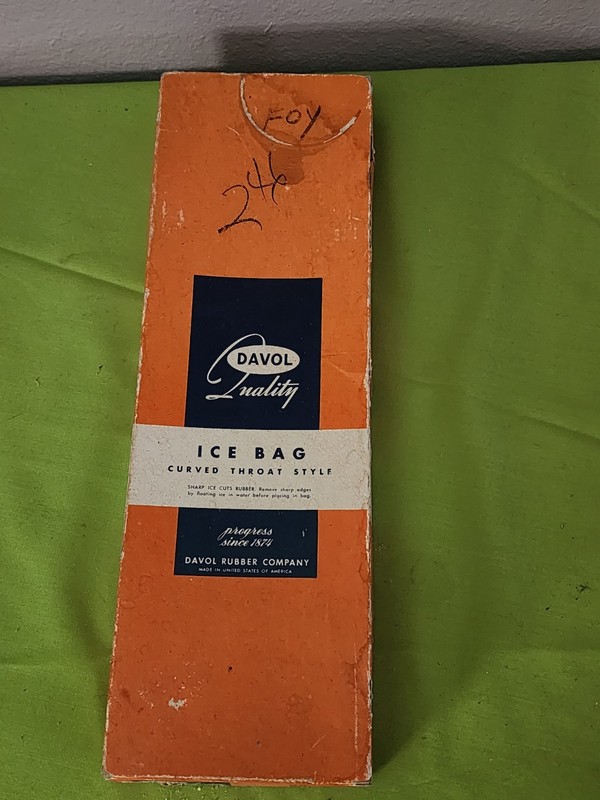 Vintage Davol Curved Throat Style Ice Bag # 372 12" W/ Box Davol Rubber Company