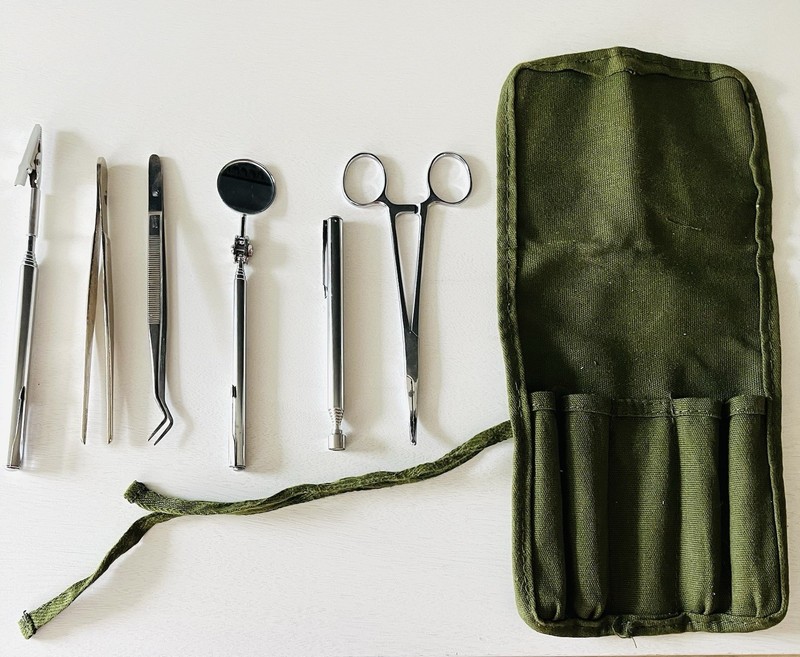 Vietnam Military Medical Kit Olive Drab Field Exam Set w/ Instruments & Mirror gallery