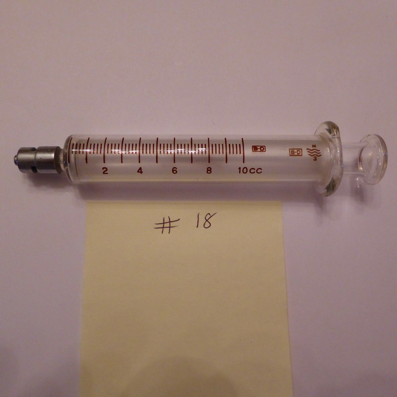 One Vintage B-D Becton-Dickinson Multifit 10cc glass medical syringe metal, #18