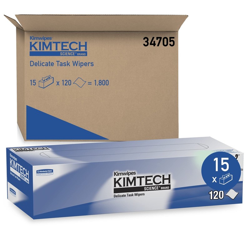 Kimtech 34705 Kimwipes Delicate Task Wipers, 2-Ply, 11 4/5 x 11 4/5, 120 per ...