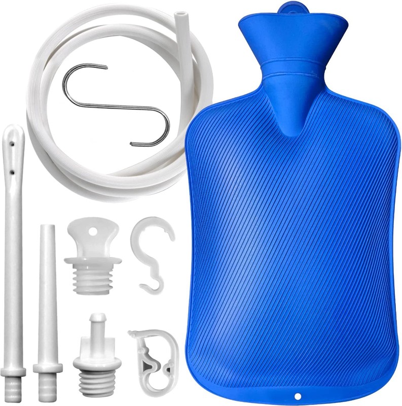 Enema Bag 2L Home Kit with 2 Tips,60 inch Long Silicone Blue
