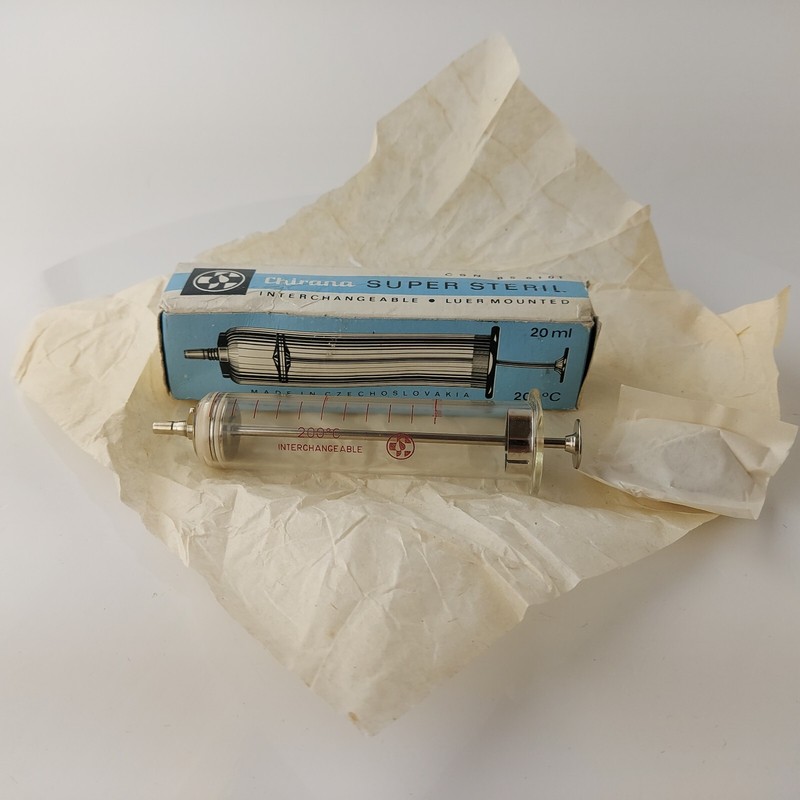 Vintage Glass Syringe 20 ml Chirana Super Steril Interchangeable 1987  #5680