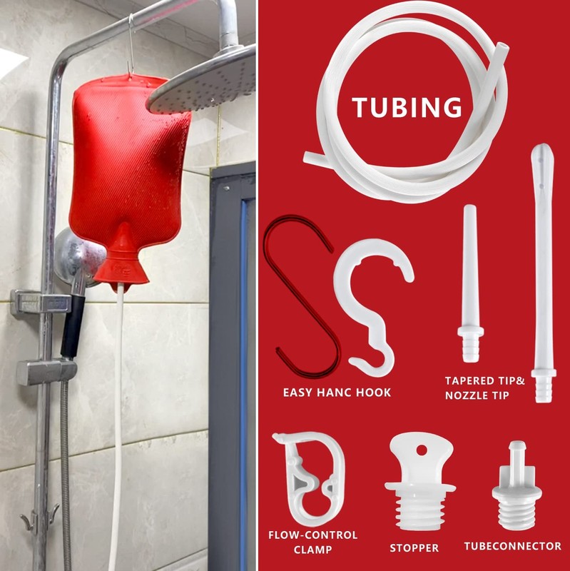 Enema Bag 2L Home Kit with 2 Tips,60 inch Long Silicone Hose, Red gallery