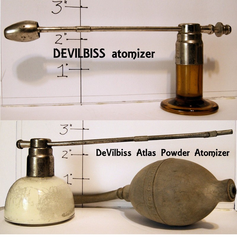 2 Vtg 1940s DeVilbiss Nose & Throat Adjustable Tip Atomizer & Fragrance Atomizer