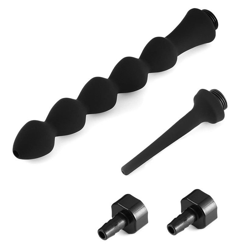 2 Pc Shower Enema Douche Nozzles , Comfortable Silicone Black