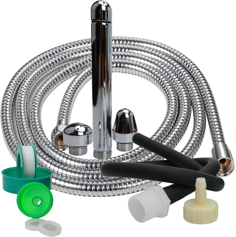 Shower Enema System, Douche Colonic Cleanse Kit, 5-Foot Stainless Silver