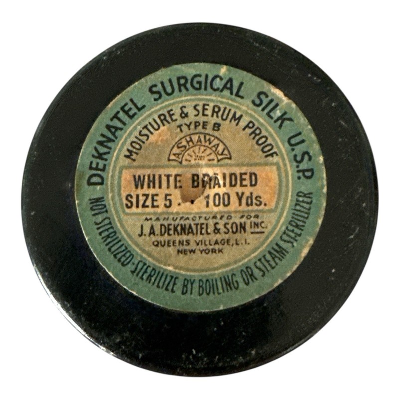 Medical Surgical Silk Deknatel 100 Yard Spool White Braided #5 VTG Collectible