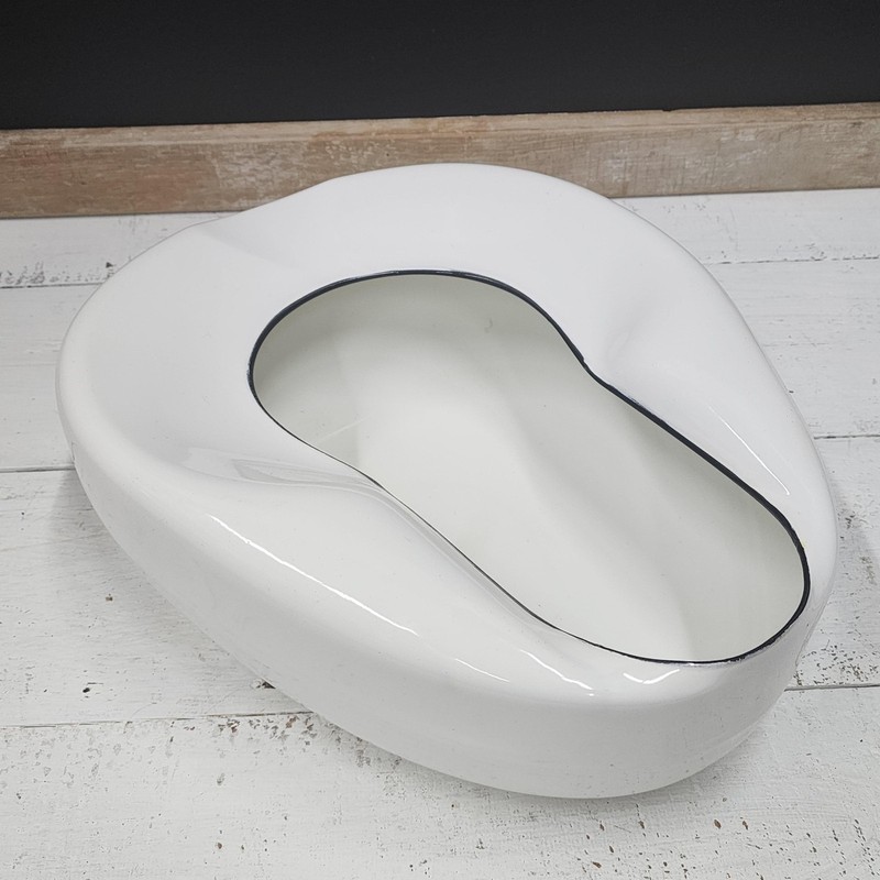 Vintage Enamel Bed Pan - Bedpan - White with Black Trim - item #6167 gallery