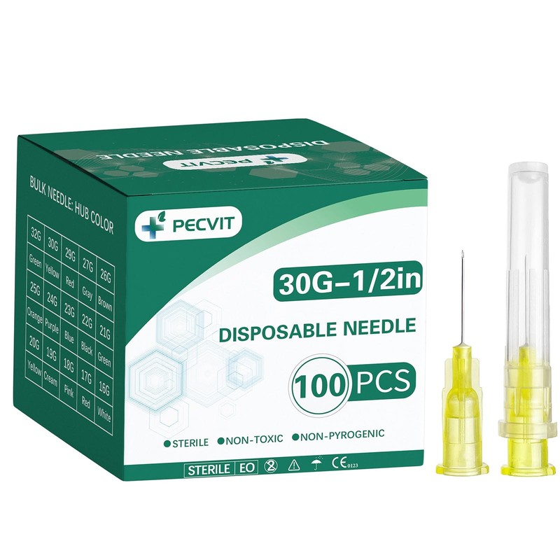 100Pack 30Ga 1/2 inch Needles Luer Lock Lab Dispensing 30G