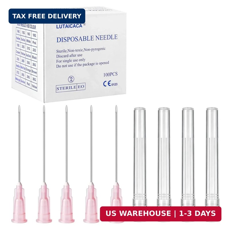 100 Pack 18 Gauge 1.5 Inch Needle, Disposable Luer Lock Needles for Scientific L
