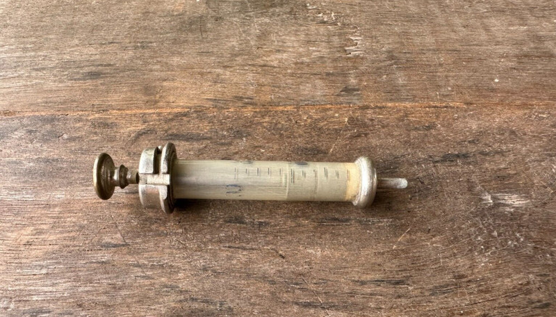 Vintage Old Collectible Rare Brass And Glass Unique Syringe With Box Italy Made gallery
