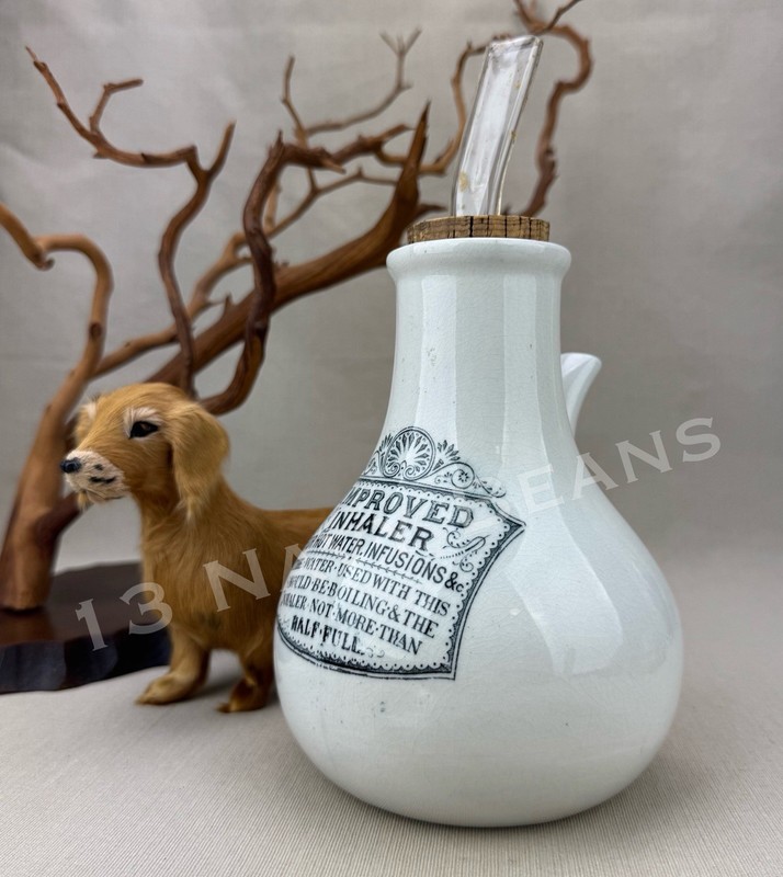 “Improved Inhaler” Vintage Ceramic Medicinal Inhaler with Cork Bung & Mouthpiece