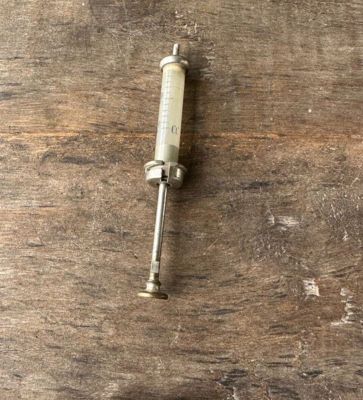 Vintage Old Collectible Rare Brass And Glass Unique Syringe With Box Italy Made gallery