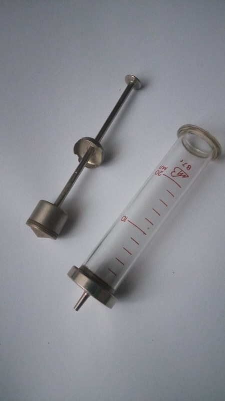Vintage 20ml collapsible, reusable glass syringe, USSR gallery