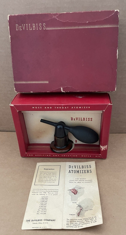 Vintage DeVILBISS ATOMIZER #114 w/ Box AMBER GLASS Nose / Throat