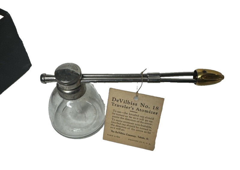 DeVilbiss No 18 Traveler’s Atomizer Glass Spray Bottle In Original Box NO Bulb