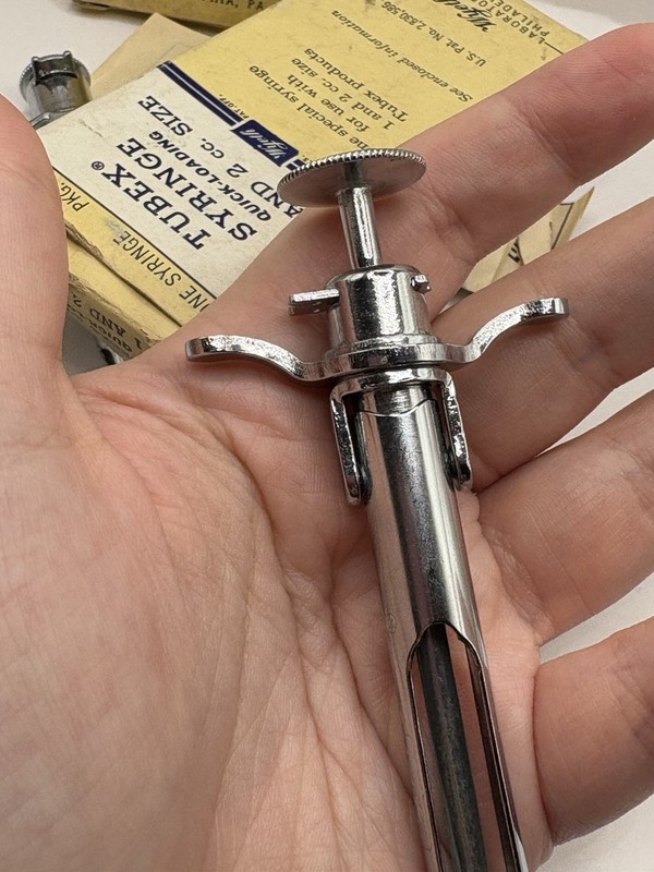 Vintage Lot 2 NOS 1970s Wyeth Tubex Stainless Steel Syringe Oddity Not For Use gallery