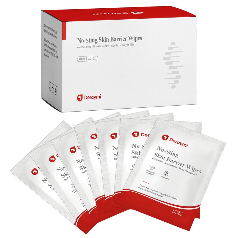 100 Pcs Skin Barrier Wipes, 2.4″ x 3.5″ Skin Prep Protective Wipes, No Sting …