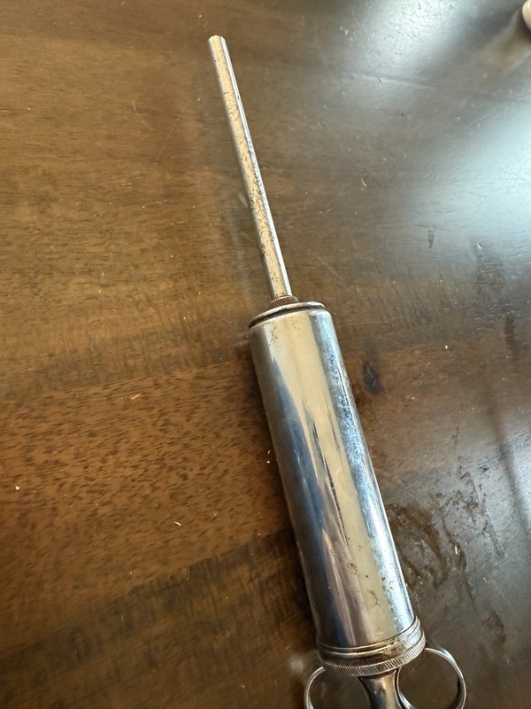 Antique Vintage Brass Syringe VGC Unsigned Smooth Injection Pull gallery