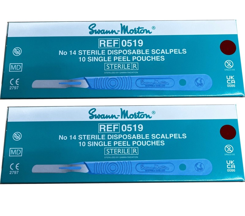 Swann Morton #14 Sterile Disposable Scalpels – 2 boxes of 10