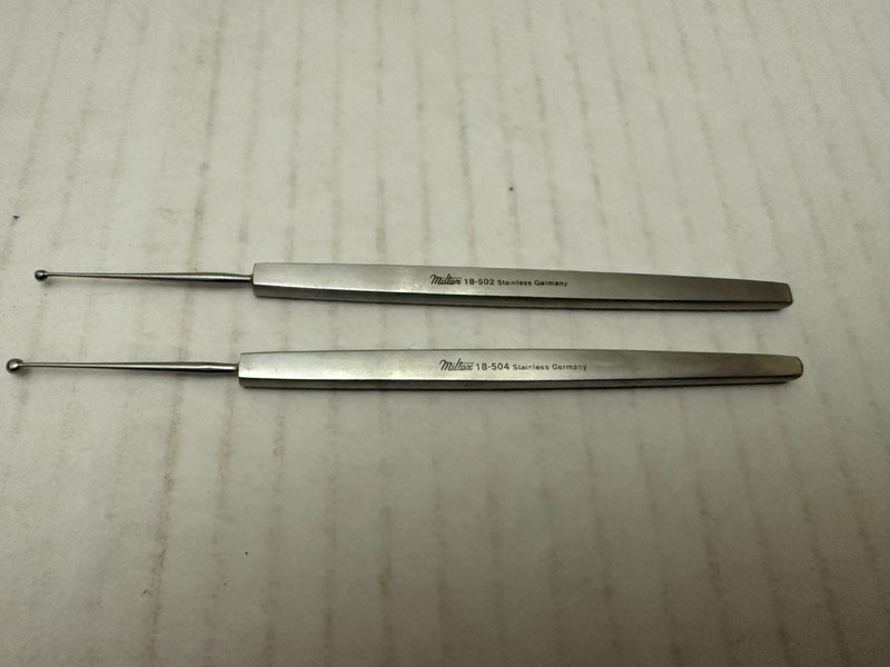 2 Vintage Meyerhoefer Chalazion Curettes 18-502 & 18-504 Germany ENT
