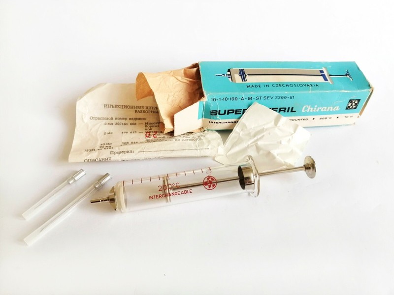Vintage Medical Glass Syringe 10 ml Chirana Czechoslovakia gallery