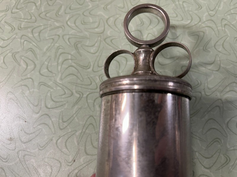 Vintage Brass Plated Veterinary or Medical Syringe 3 Ring-approx 250 ml gallery