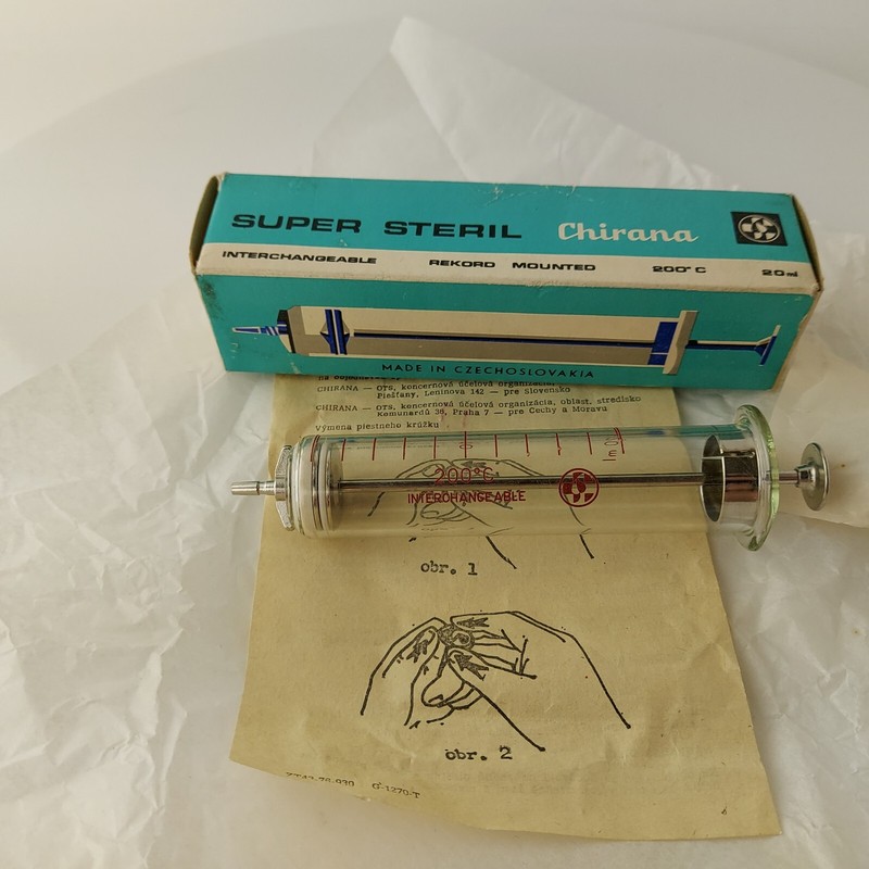 Vintage Glass Syringe 20 ml Chirana Super Steril Interchangeable Rekord #5685 gallery