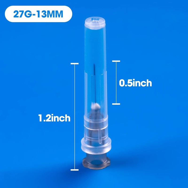 100 Pack 27 Ga 1/2 inch Disposable Needles with Caps for 27G gallery