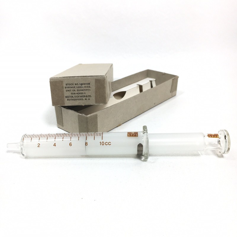 B-D Luer 10cc Glass Syringe PROPERTY of US • Q5775 Vintage 1953 Becton Dickinson gallery