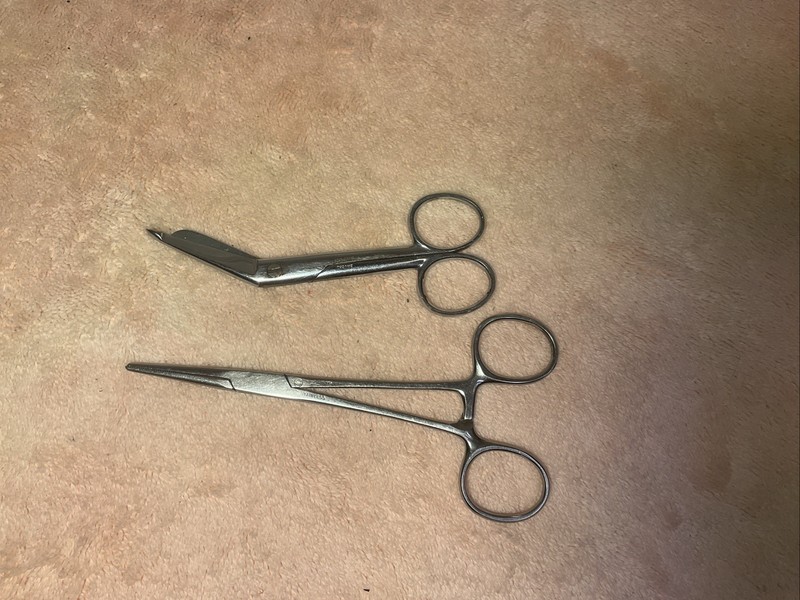 Lot Of 2 German Medical-6” Lawton Forceps Locking & 5” Adams Bandage Scissors