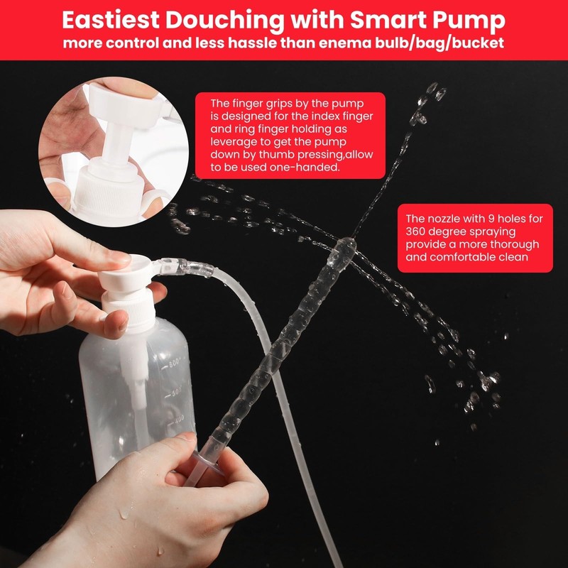 600ml Feminine Wash Enema Pump Bottle Kit 6Pcs 7 Piece Set, White gallery