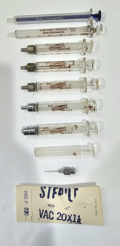 Set of 7 Vintage B-D Yale-Lok 2cc/ 1cc Tuberculin Glass Syringe Becton Dickinson