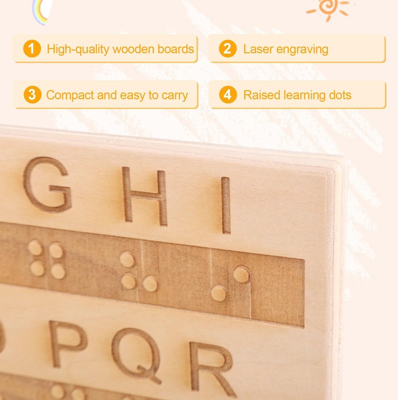 2pcs Braille Alphabet Board, Wooden Fingerboard with Wood Color gallery